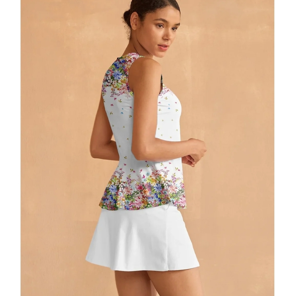 NWT Acegolfs Botanical Ruffle Sleeveless Top Pickleball Golf Tennis Women's M